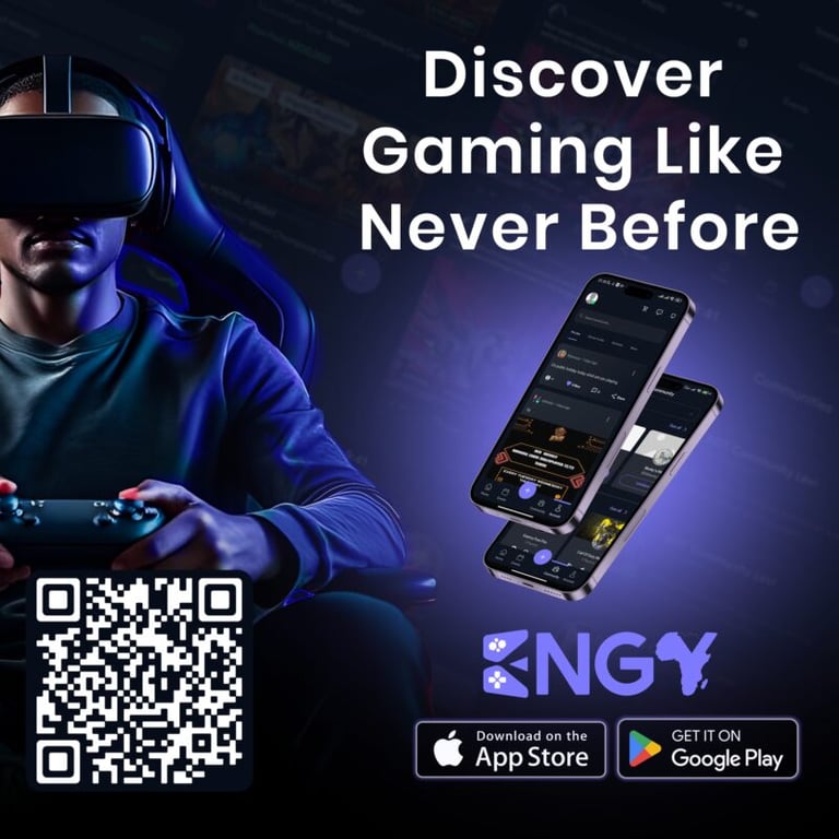 A man wearing a black shirt is holding a cell phone with a game on it.