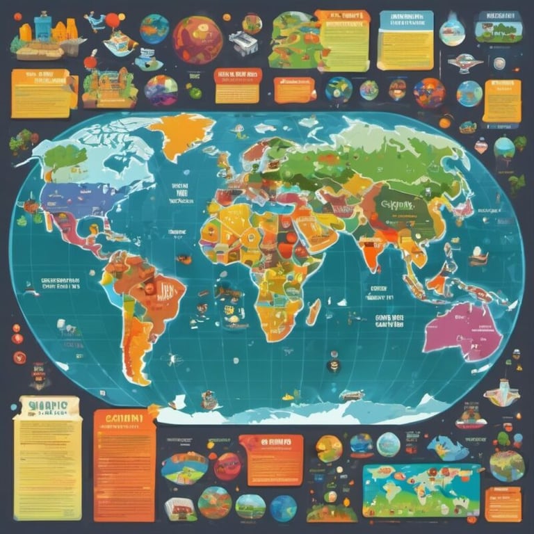 A map of the world with various countries and continents.