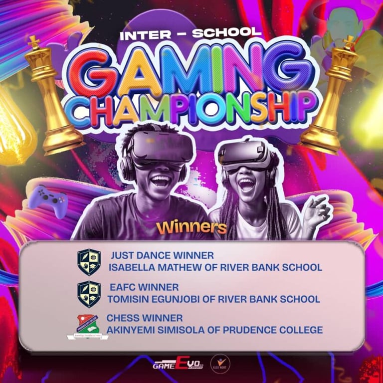 A poster for an Inter-School Gaming Championship with two people wearing VR headsets.