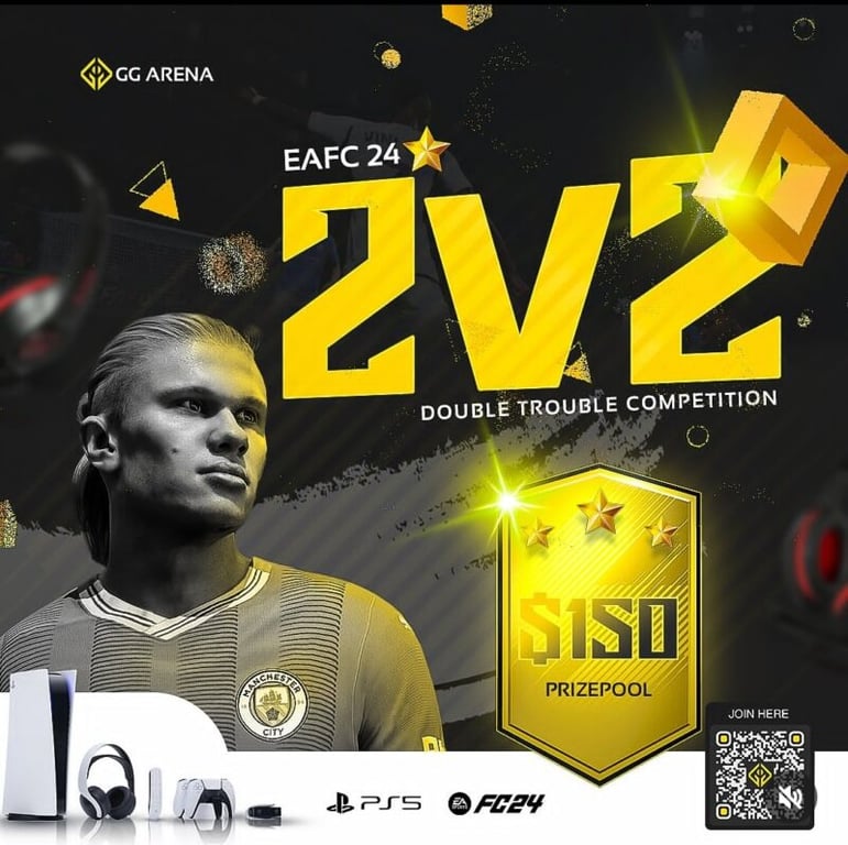 A man is on a poster for a video game competition.
