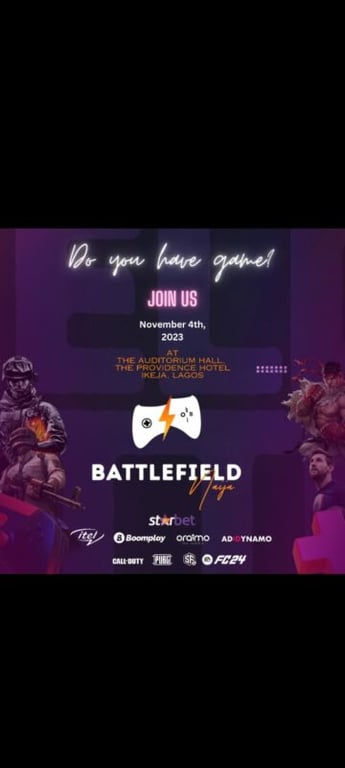 Join Battlefield Naija Gaming Festival on November 4th, 2021 at the Auditorium Hall.