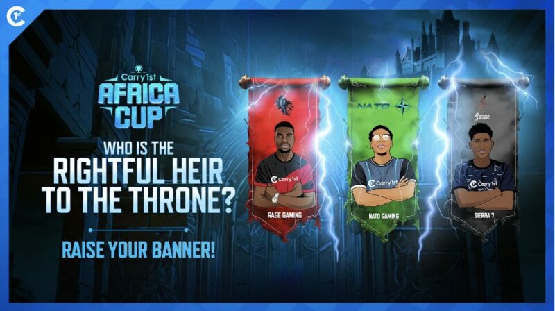 Two men are shown on banners for the Carry1st Africa Cup.