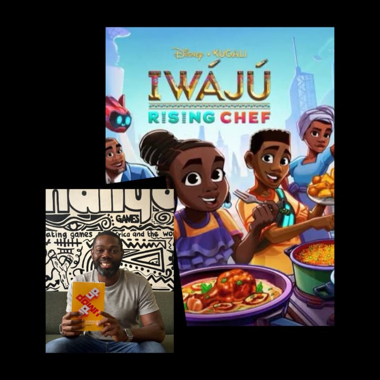 A man holding a book with the title Disney Iwajú: Rising Chef.