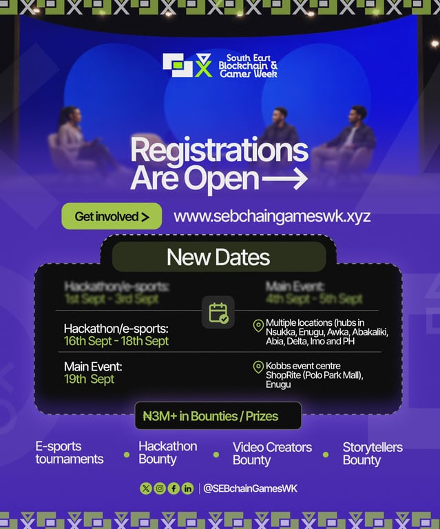 Southeast Blockchain & Games Week Returns to Enugu with Extended Dates, ₦3M+ in Prizes